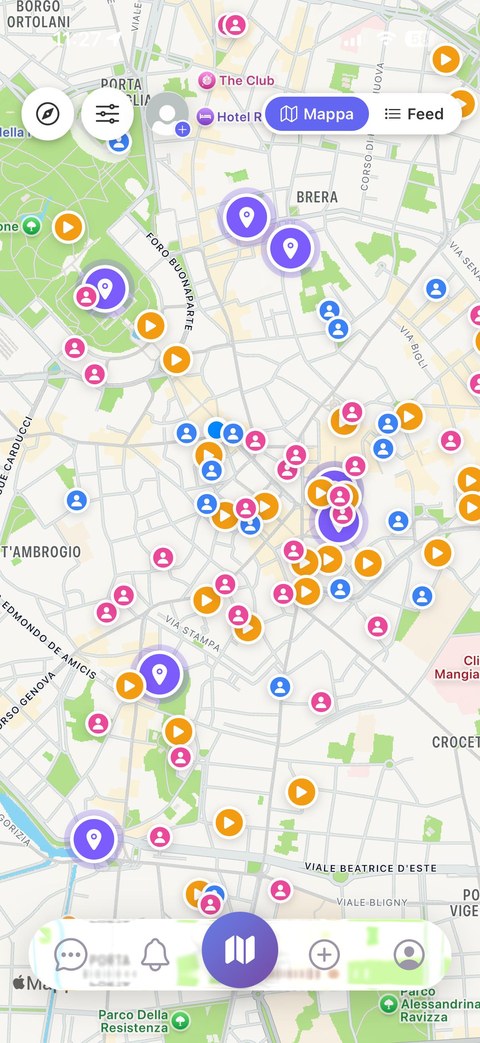 Mappa live di Nextoo con persone, eventi e luoghi a Milano