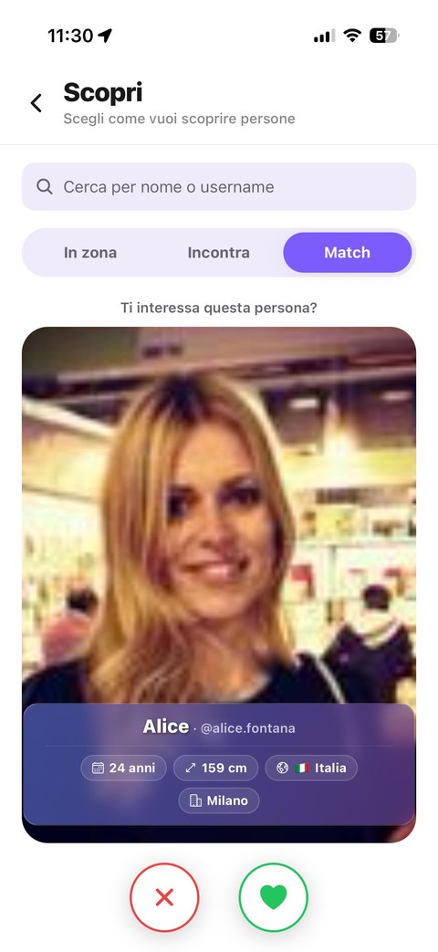 Sezione Match: un profilo alla volta, ti interessa o passi